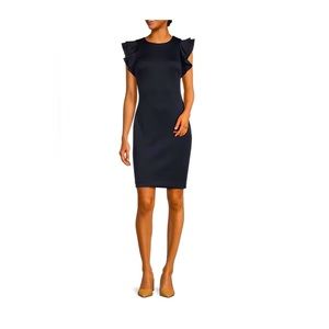 Tommy Hilfiger Black Flutter Ruffle Sleeve Scuba Sheath Dress Size 2